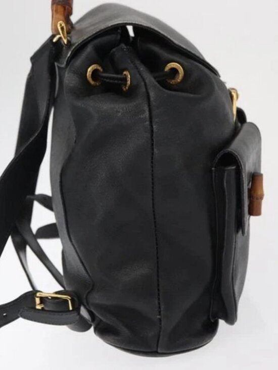 GUCCI Bamboo Backpack Leather Black Gold 003 main image 9